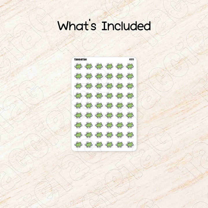 Includes a sheet of Bill Due Planner Stickers