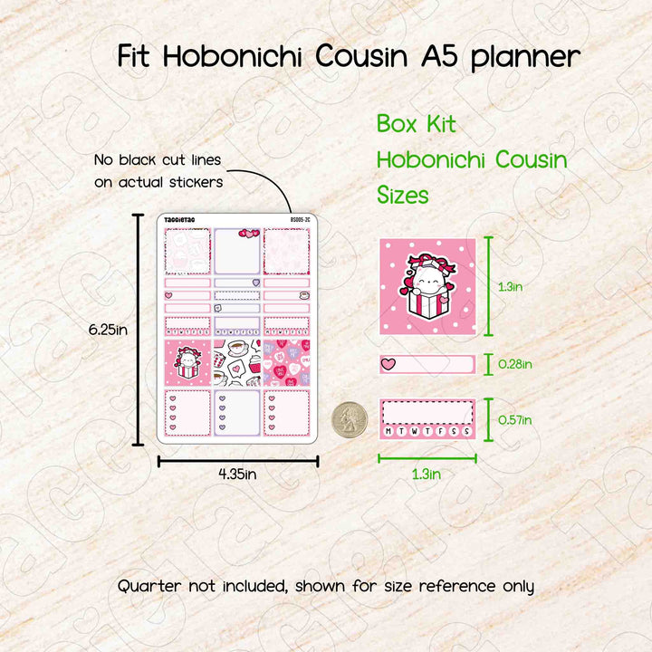 No black cut lines on actual stickers. Hobonichi Cousin box sticker kit will fit hobonichi cousin A5 planner