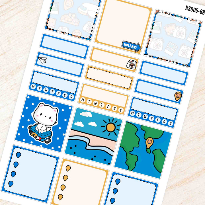 Box 12 Sticker Travel A5 Box Stickers Kit | Blue & Yellow Theme Functional Stickers f ...