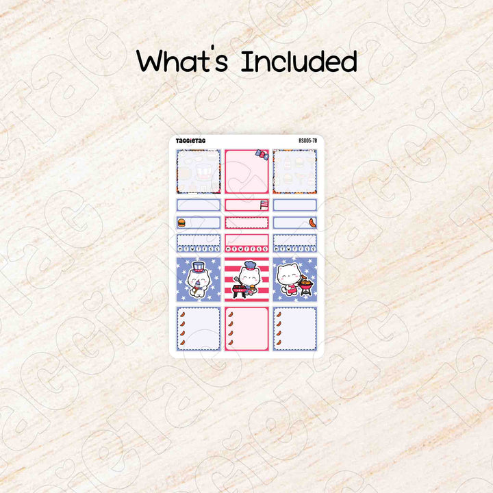 Includes a sheet of July 4th BBQ A5 Box Stickers Kit