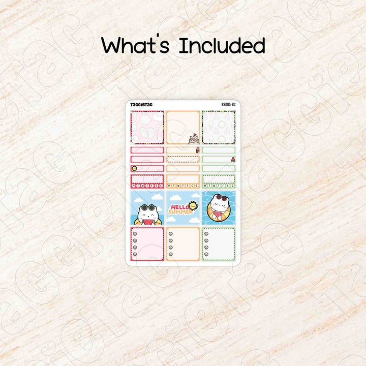 Includes a sheet of August Summer A5 Hobonichi Cousin Box Stickers Kit