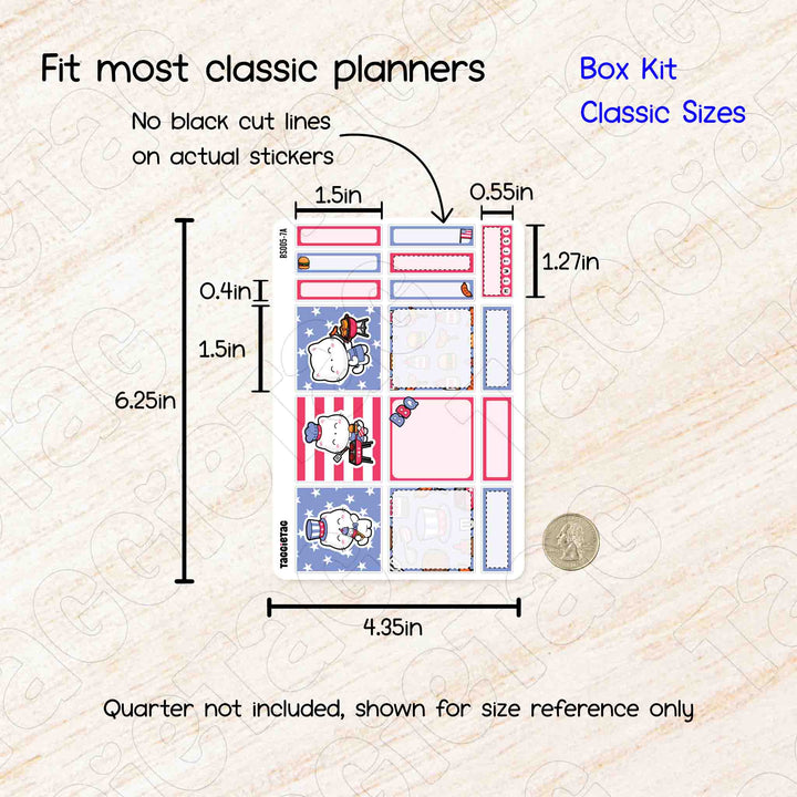 Fit most classic planners. Sheet size is 4.35in x 6.25in. Quarter not included, shown for size reference only