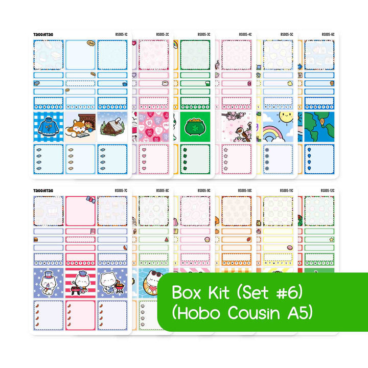 Set #6 Hobonichi Cousin A5 Box Stickers Bundle Kit | Box Stickers for Planners and Bullet Journals (Hononichi Cousin A5)
