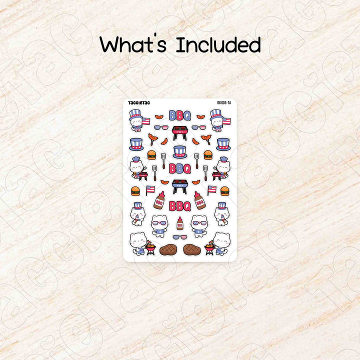 Includes a sheet of July 4th BBQ Theme Deco Kit for Planners and Journals