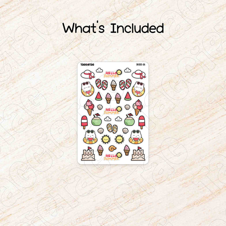Includes a sheet of August Summer Theme Deco Kit for Planners and Journals