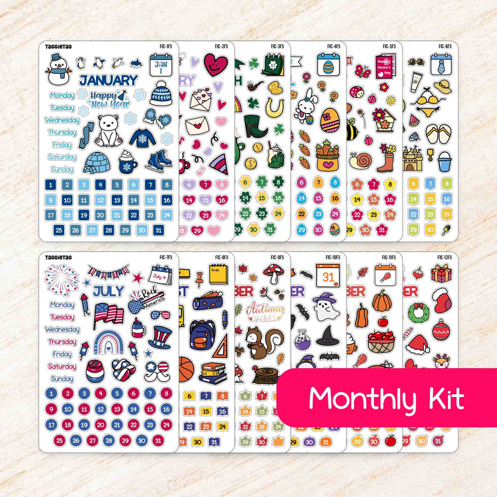 Ultimate 12-Month Planner Sticker Gift Set includes 12 monthly kits