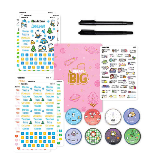 Planner Stickers Starter Set – 12 Monthly Kits + 12 Weekly Kits + Washi Tapes | Beginner Sticker Bundle for Classic Planners