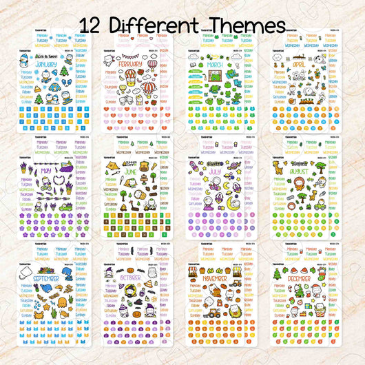 12 different themes in this planner sticker starter set
