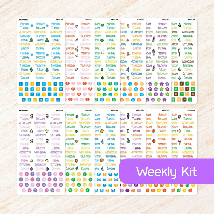 Start Set Sticker Planner Stickers Starter Set – 12 Monthly Kits + 12 Weekly Kits + Wash ...