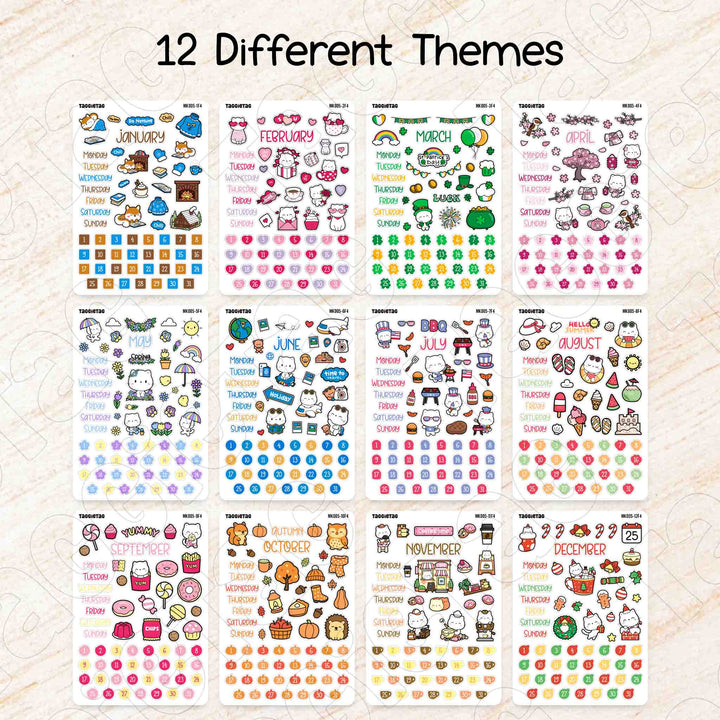 Set #5 12 Months Planner Stickers Bundle in 12 different themes