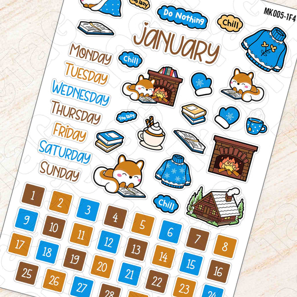 January Cozy Winter Theme Planner Stickers