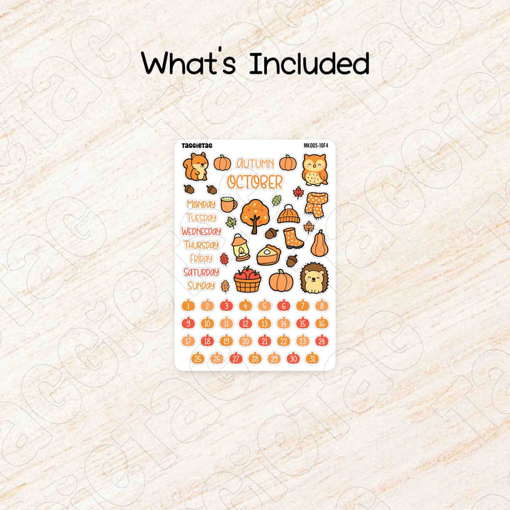 Includes a sheet of October Autumn Monthly Planner Sticker Kit