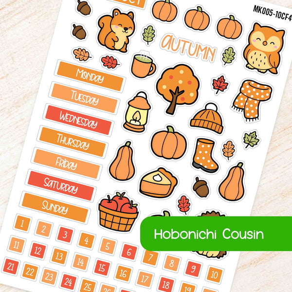 October Autumn Hobonichi Cousin A5 Monthly Planner Sticker Kit