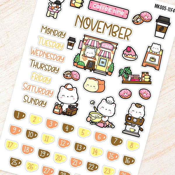November Coffee & Bakery Monthly Planner Sticker Kit