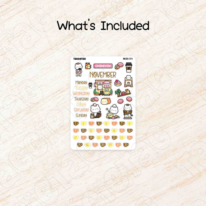 Includes a sheet of November Coffee & Bakery Monthly Planner Sticker Kit