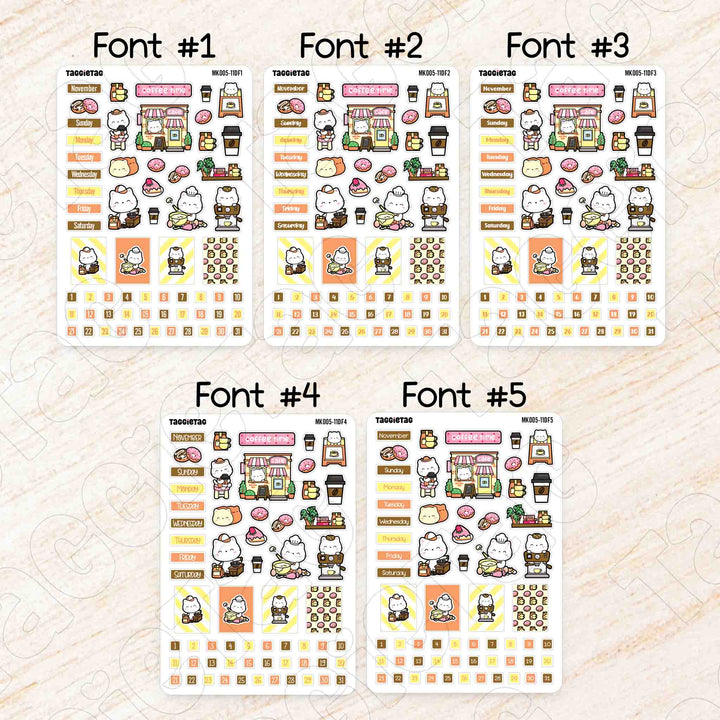 November Coffee & Bakery Hobonichi Weeks Monthly Planner Sticker Kit available in 5 different fonts