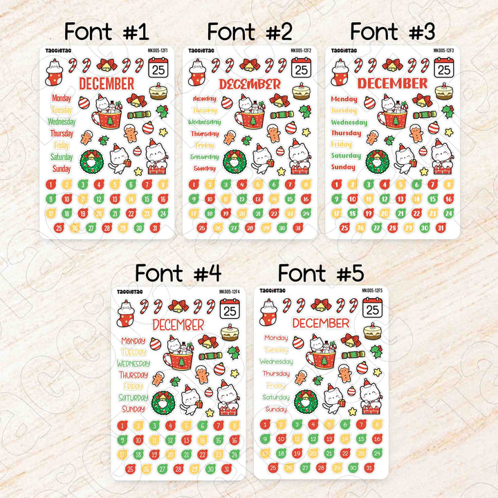 December Christmas Monthly Planner Sticker Kit available in 5 different fonts