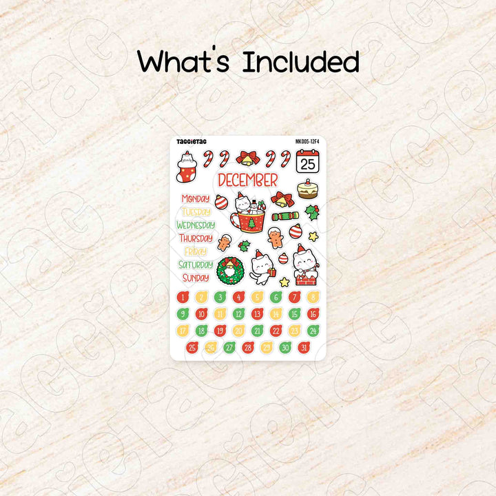 Includes a sheet of December Christmas Monthly Planner Sticker Kit