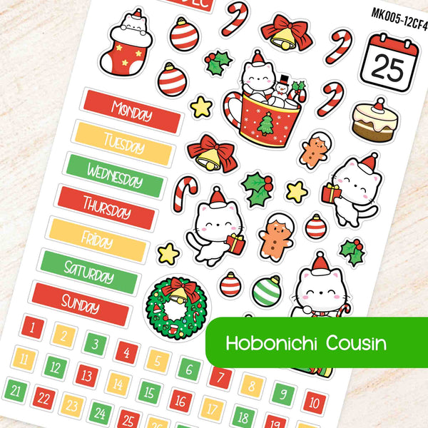 December Christmas Hobonichi Cousin A5 Monthly Planner Sticker Kit