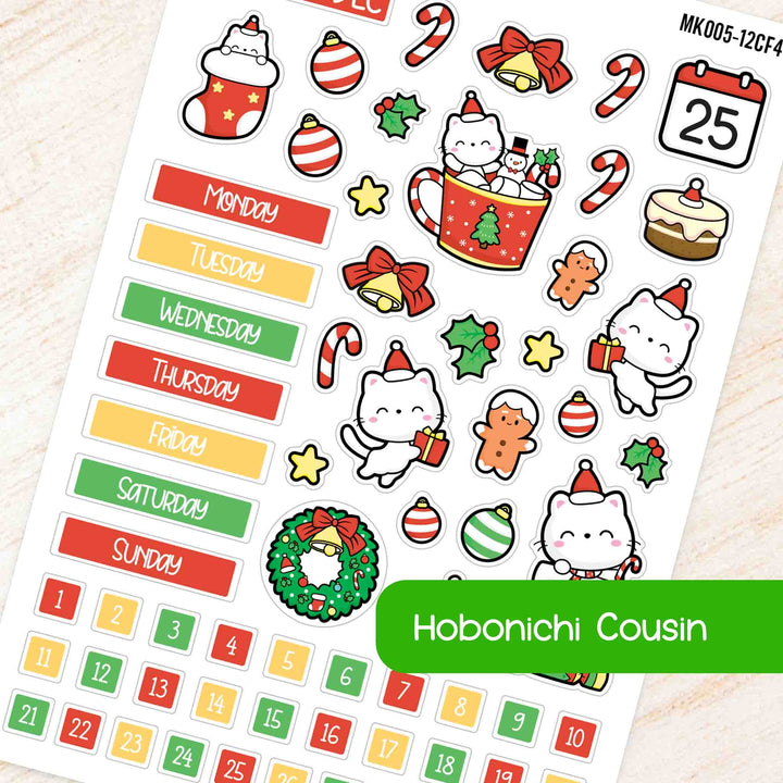 December Christmas Hobonichi Cousin A5 Monthly Planner Sticker Kit