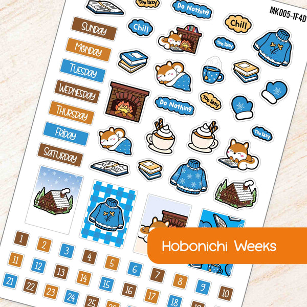 January Cozy Winter Theme Planner Stickers for hobonichi weeks planner