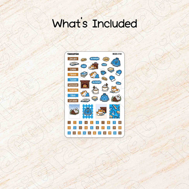 Includes a sheet of January Cozy Winter Theme Planner Stickers