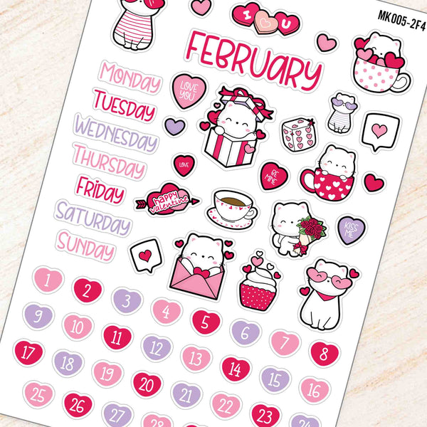 Cats & Hearts Valentine Theme Planner Stickers Monthly Kit