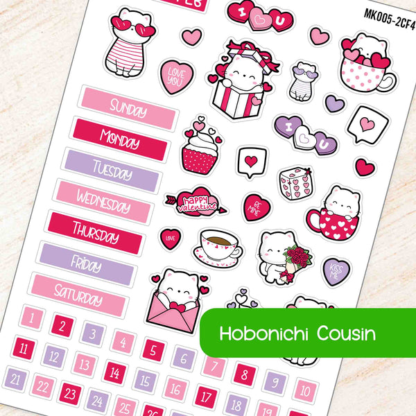 Cats & Hearts Valentine Theme Planner Stickers