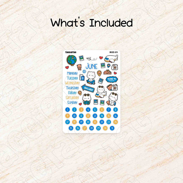 Includes a sheet of June Travel Monthly Planner Sticker Kit - Blue & Yellow Theme