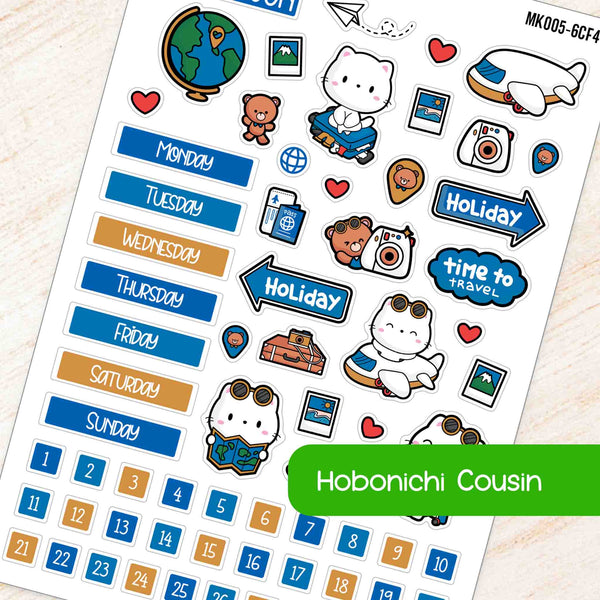 June Travel Hobonichi Cousin A5 Monthly Planner Sticker Kit - Blue & Yellow Theme