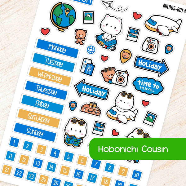 June Travel Hobonichi Cousin A5 Monthly Planner Sticker Kit - Blue & Yellow Theme