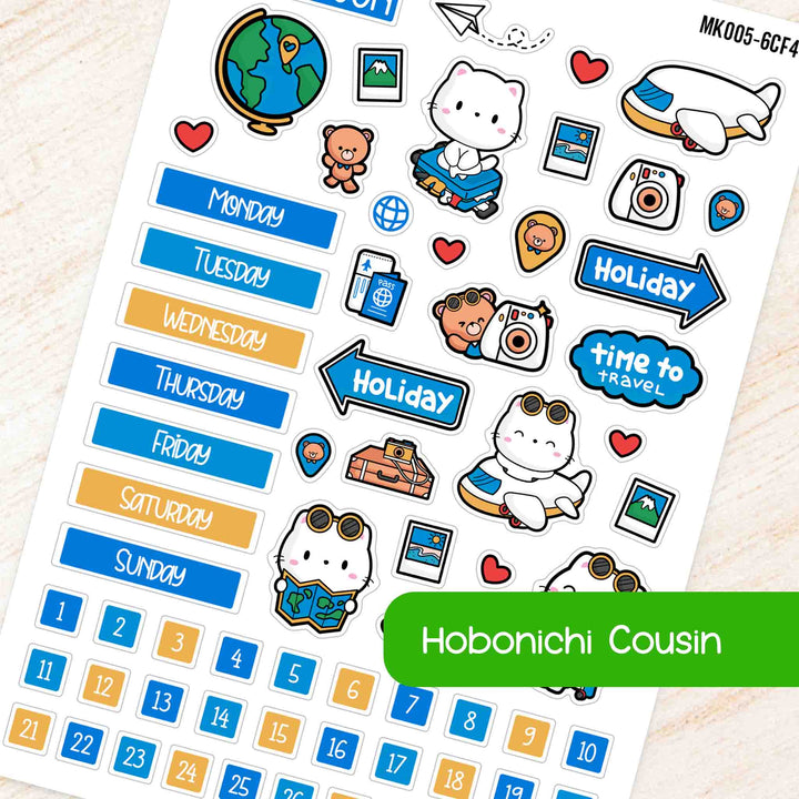 June Travel Hobonichi Cousin A5 Monthly Planner Sticker Kit - Blue & Yellow Theme