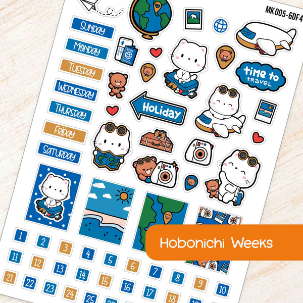 June Travel Hobonichi Weeks Monthly Planner Sticker Kit - Blue & Yellow Theme