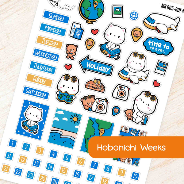 June Travel Hobonichi Weeks Monthly Planner Sticker Kit - Blue & Yellow Theme