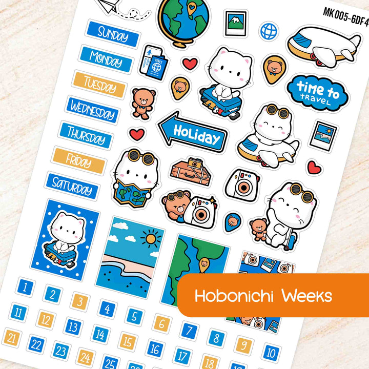 June Travel Hobonichi Weeks Monthly Planner Sticker Kit - Blue & Yellow Theme