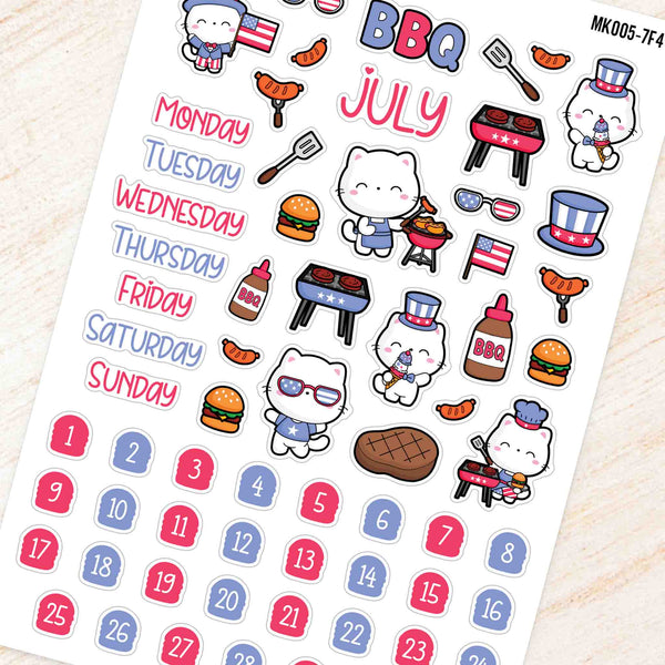 July July 4th BBQ Monthly Planner Sticker Kit