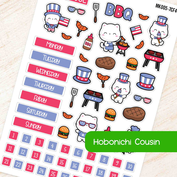 July July 4th BBQ Hobonichi Cousin A5 Monthly Planner Sticker Kit