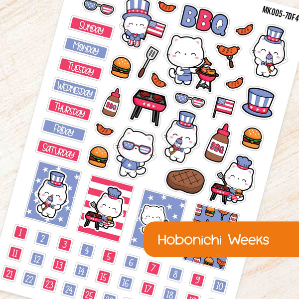 July July 4th BBQ Hobonichi Weeks Monthly Planner Sticker Kit