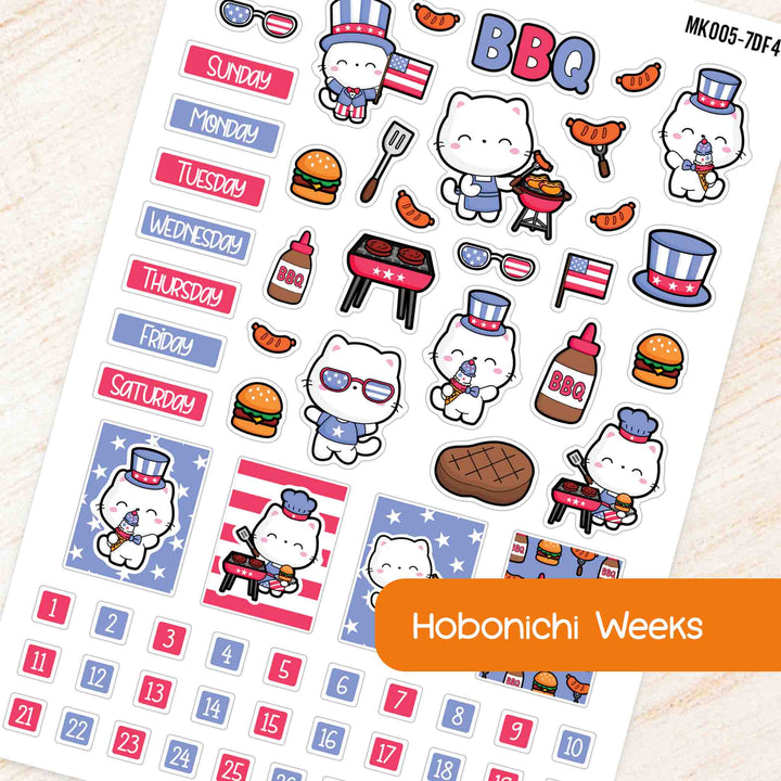 July July 4th BBQ Hobonichi Weeks Monthly Planner Sticker Kit