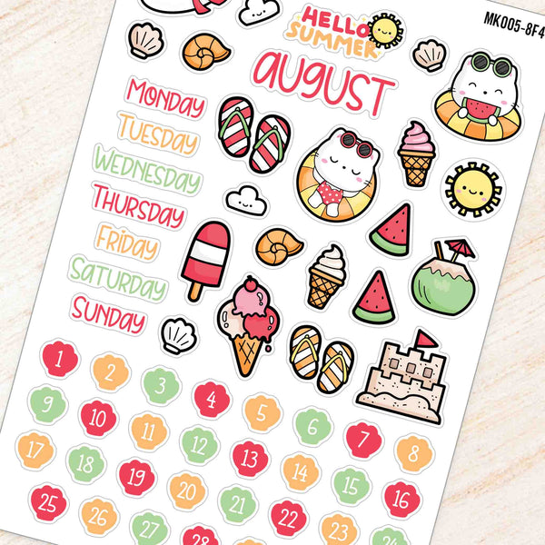 August Summer Monthly Planner Sticker Kit