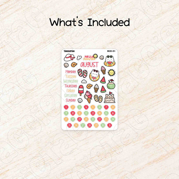 Includes a sheet of August Summer Monthly Planner Sticker Kit