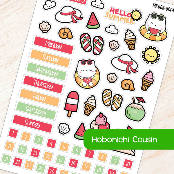 August Summer Hobonichi Cousin A5 Monthly Planner Sticker Kit
