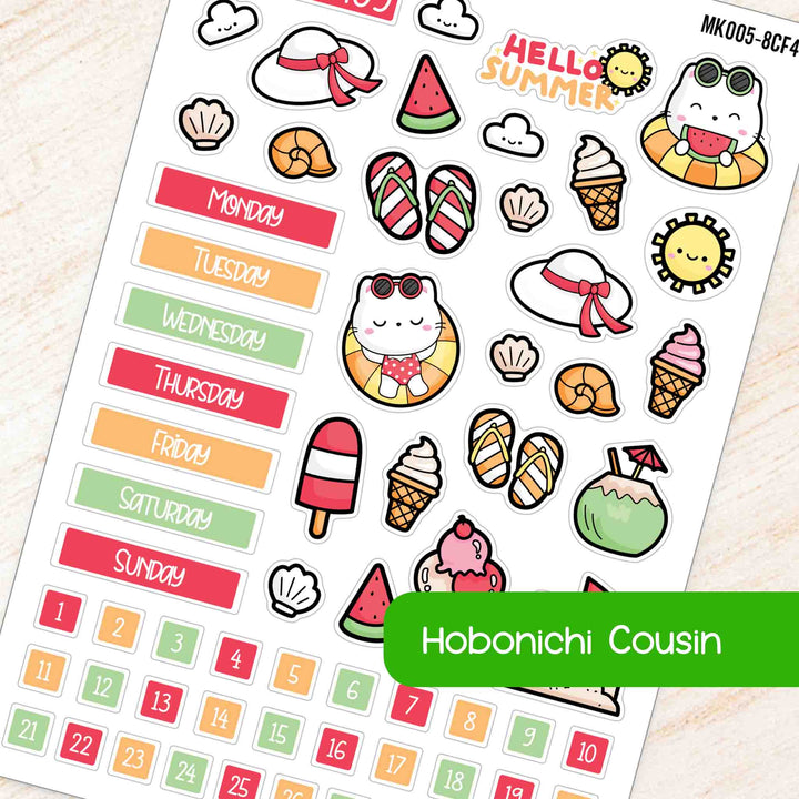 August Summer Hobonichi Cousin A5 Monthly Planner Sticker Kit