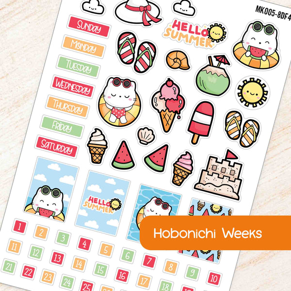 August Summer Hobonichi Weeks Monthly Planner Sticker Kit