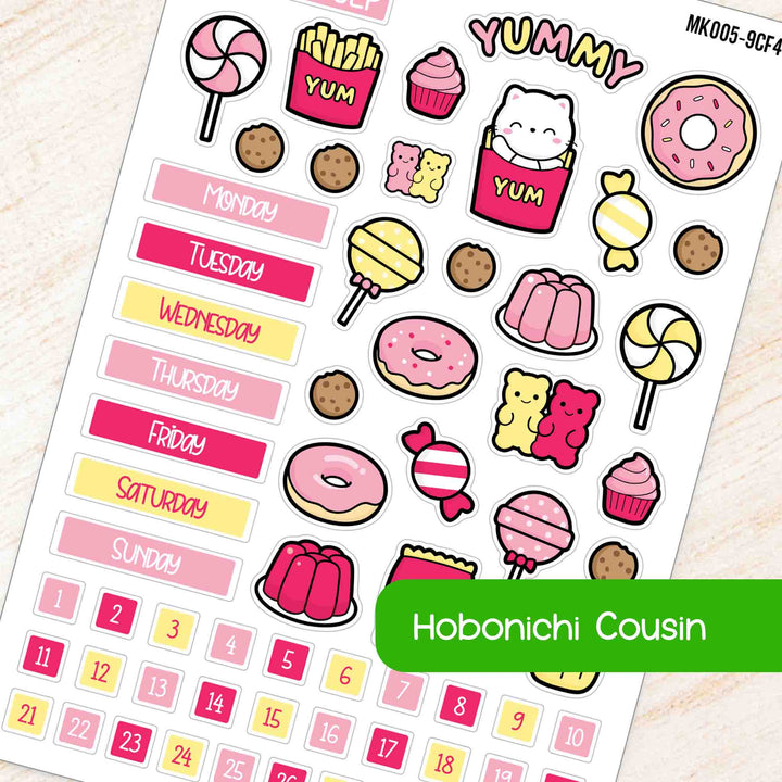 September Snack Time Hobonichi Cousin A5 Monthly Planner Sticker Kit