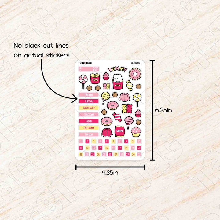 No black cut lines on actual stickers. Sheet size is 4.35in x 6.25in