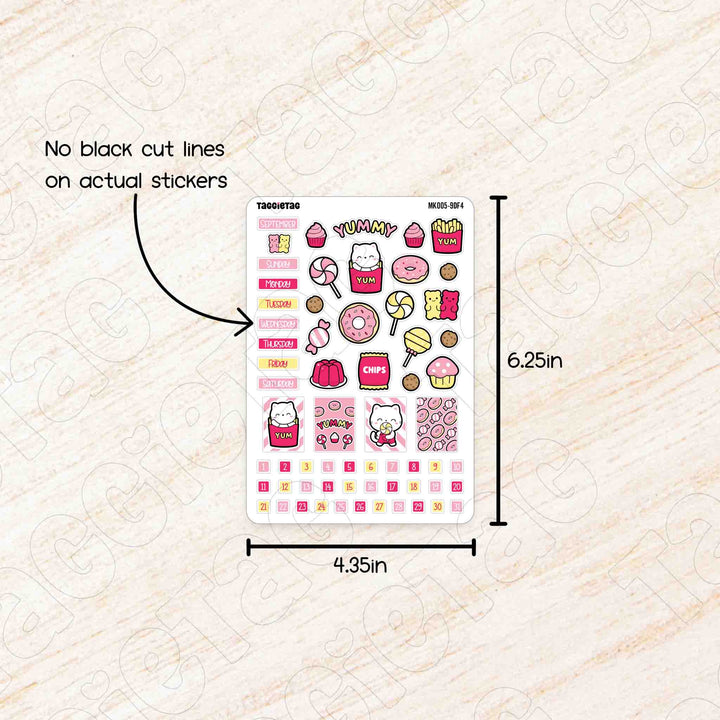 No black cut lines on actual stickers. Sheet size is 4.35in x 6.25in