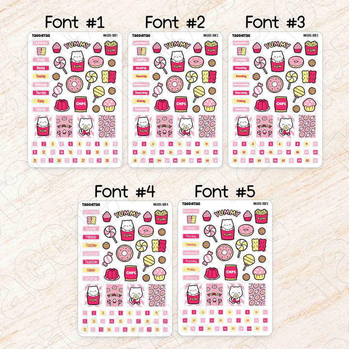 September Snack Time Hobonichi Weeks Monthly Planner Sticker Kit available in 5 different fonts