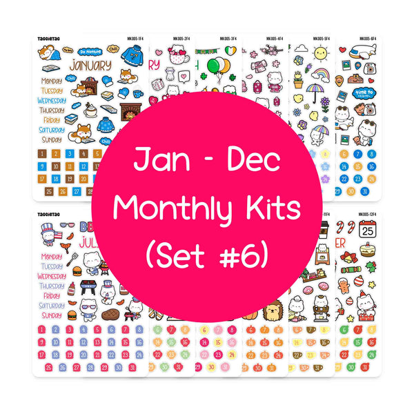 Set #6 12 Months Planner Stickers Bundle | January to December Planner Stickers Bundle