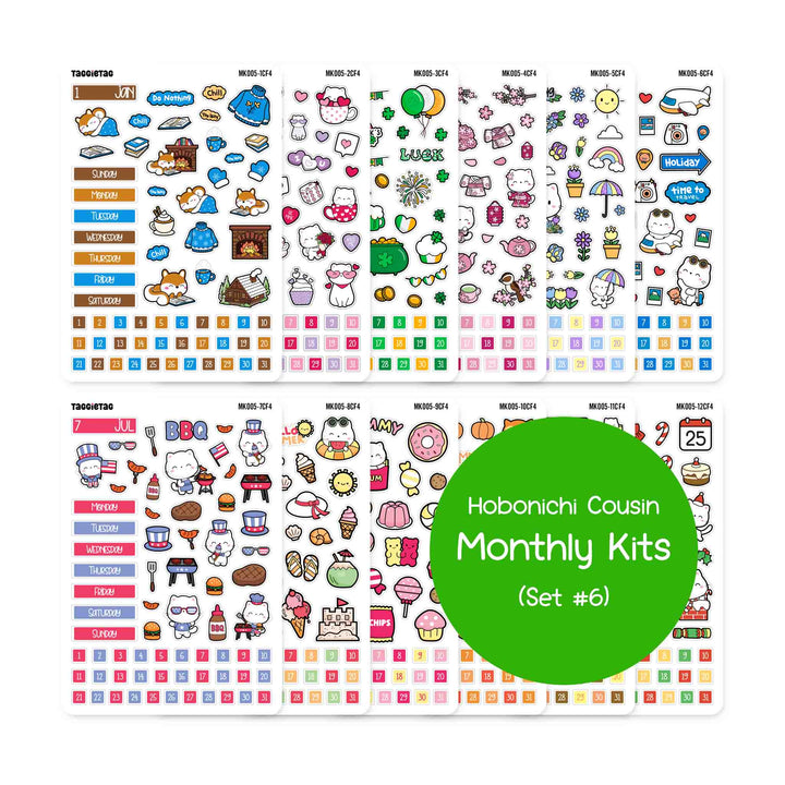 Set #5 12 Months Hobonichi Cousin A5 Planner Stickers Bundle